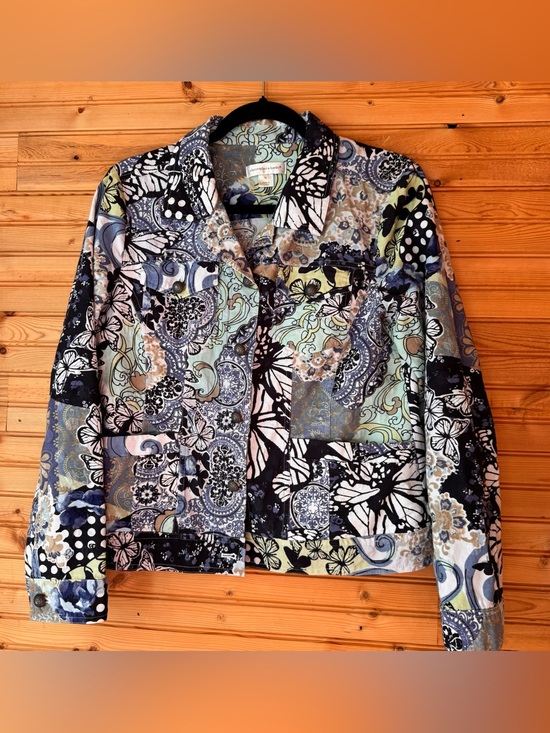 Christopher & Banks Jackets & Blazers - Christopher & Banks Blue Multi Floral Patchwork Jean Jacket Medium